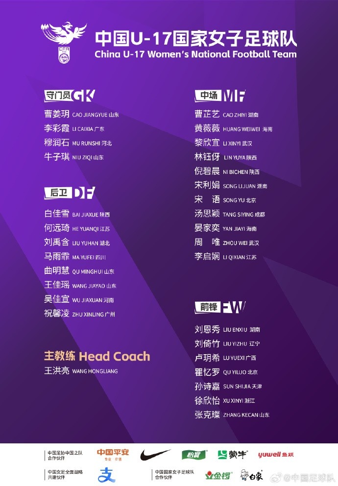 U17女足30人將在蘇州集訓(xùn)備戰(zhàn)世界杯，姜寧、朱挺擔任訓(xùn)練員